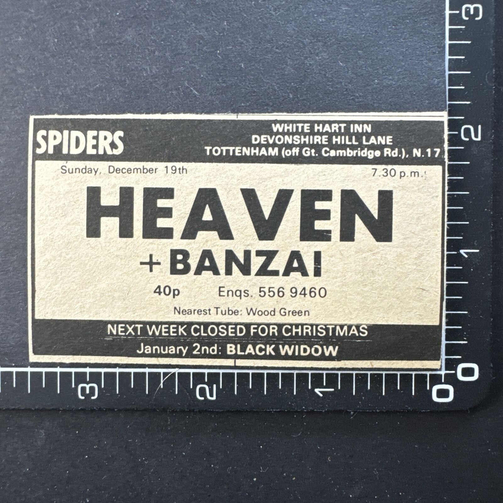 HEAVEN - SPIDERS TOTTENHAM - BANZAI  1971 Original Vintage Gig Advert E6