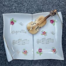 Vintage Capodimonte Music Book Notes Ashtray Applied Violin Flowers Gold Accents picture