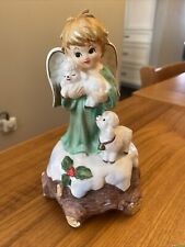 Vintage Lefton Christmas Angel With Lambs Music Box picture