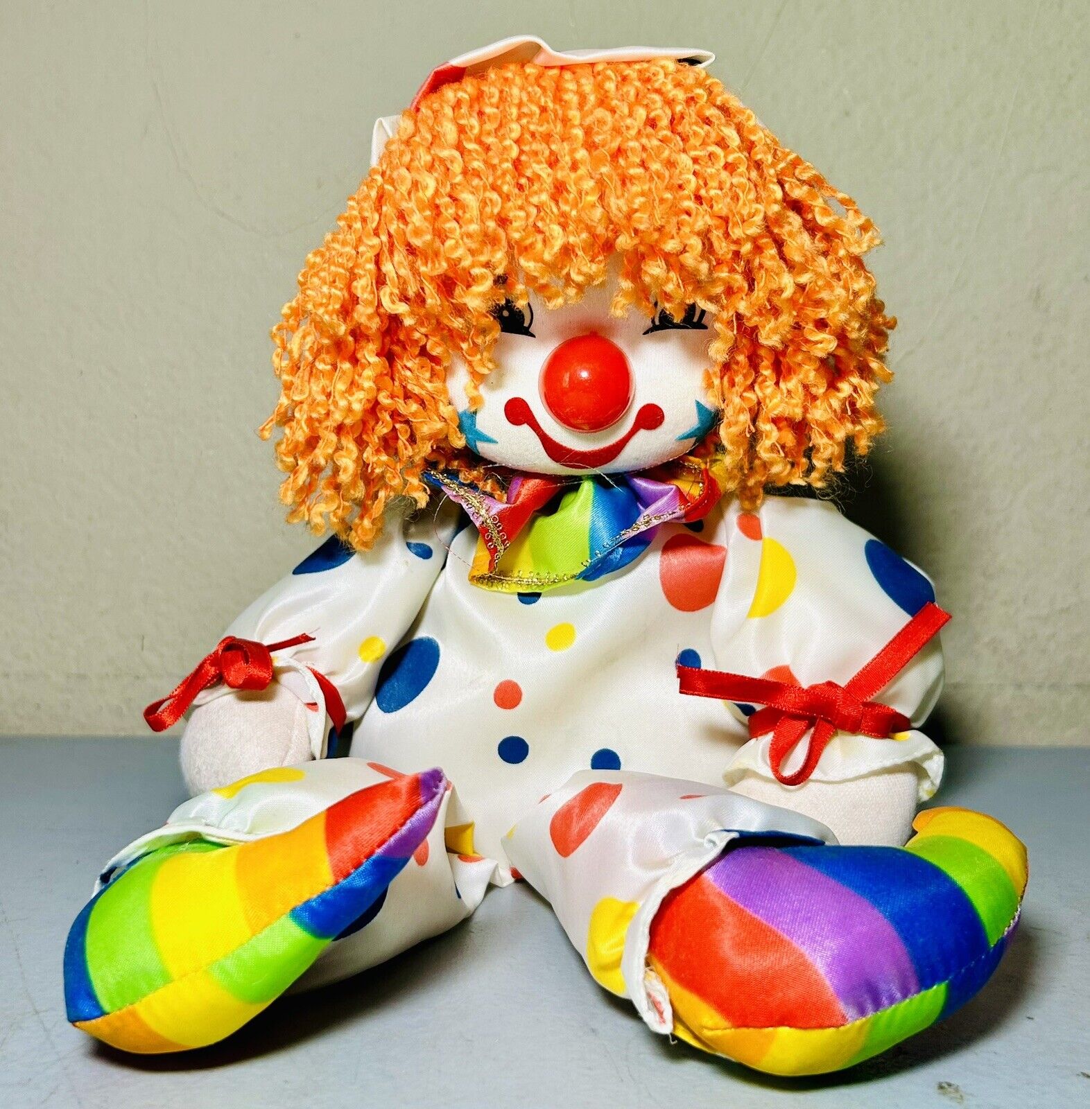 Vintage Brenden Musical Clown Doll Music Box Play “It’s a Small World” Polka Dot