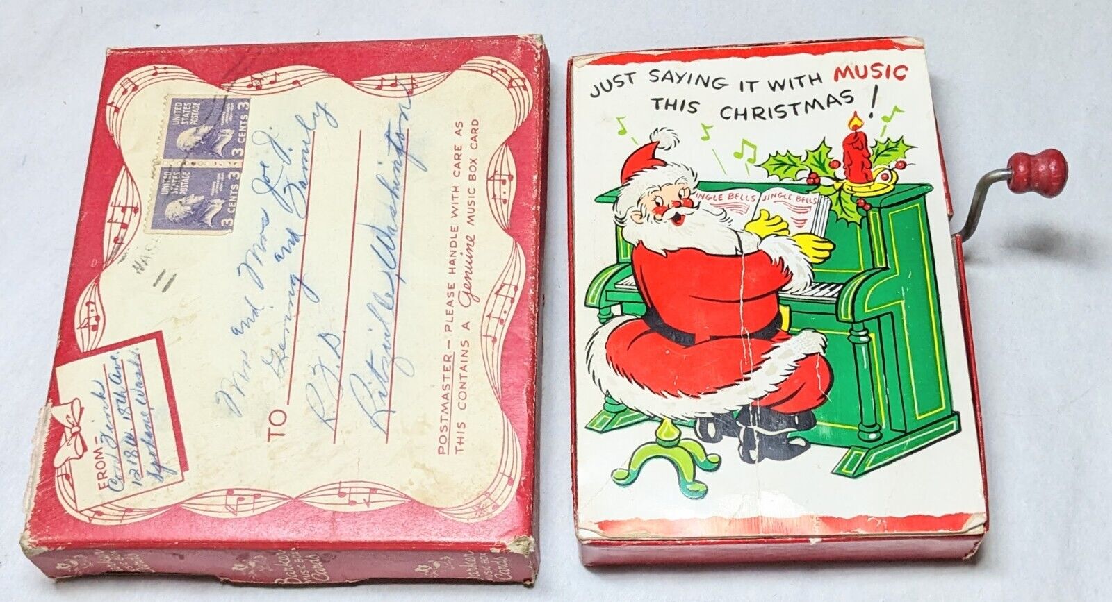 Vintage Barker Music Box Card, Wind-Up, Santa Christmas, Non-Working