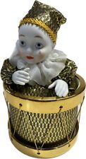 Vintage Westland Porcelain Musical Moving Clown Doll in Drum w Box Gold picture