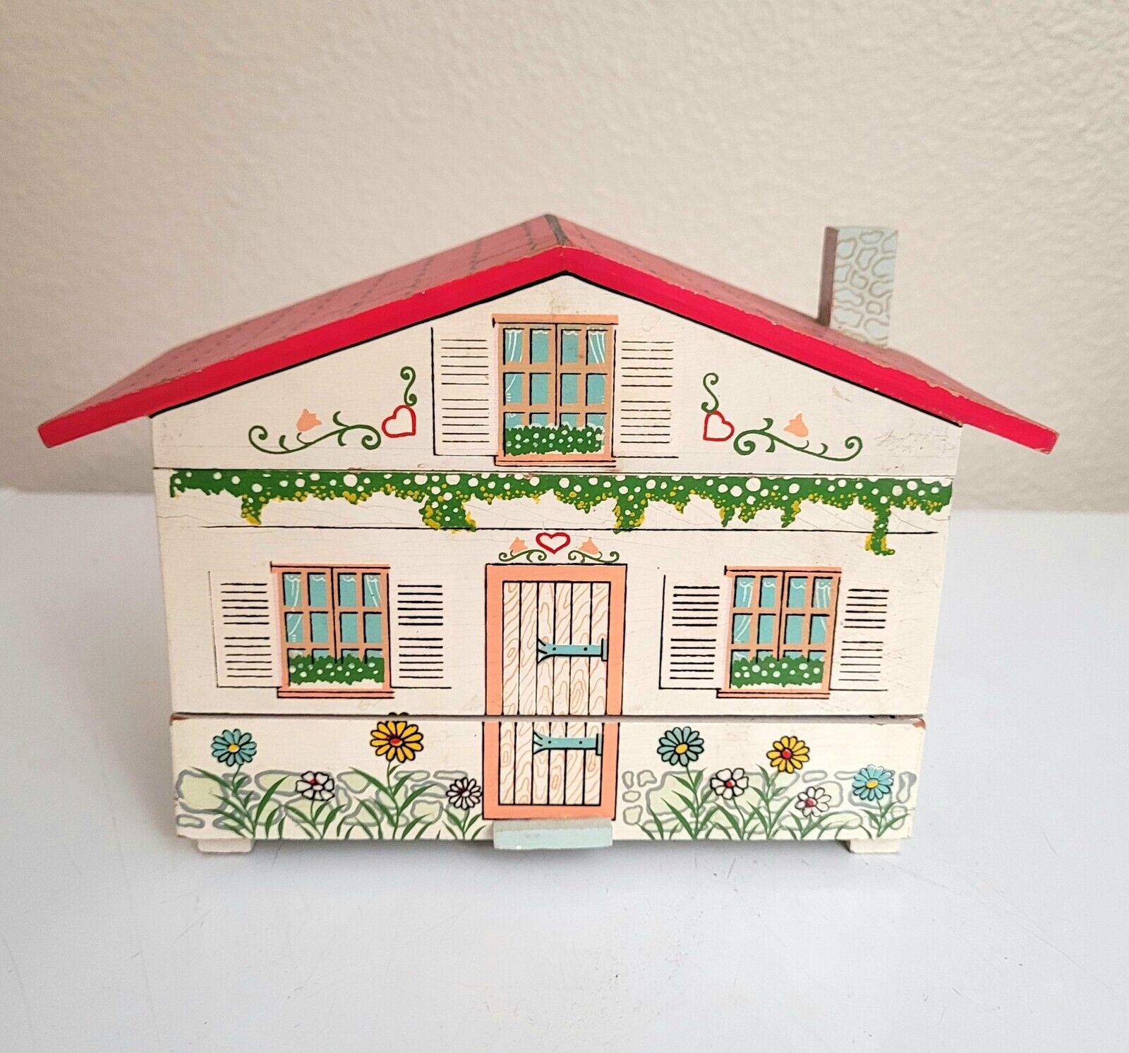 Vintage Child\'s Jewelry Box - House Shaped Musical Jewelry Box Girl\'s