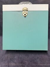 Vtg Teal White Metal LP Album Record Carrying Storage Case Lucite Handle 12