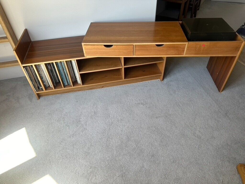 Mid Century Modern LP Vinyl Record Storage Cabinet With Turntable
