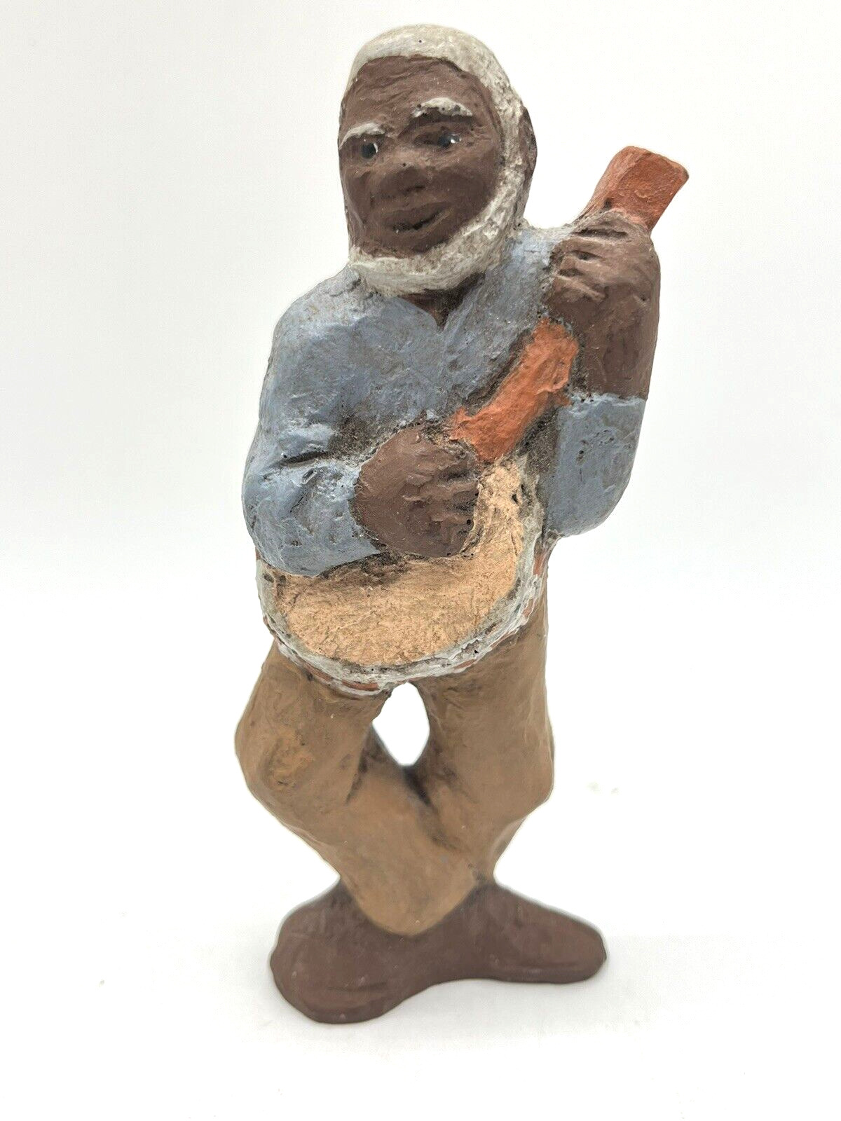 Black Americana Folk Art Man with Banjo Sculpture 1985 Don Ephraim Press Wood