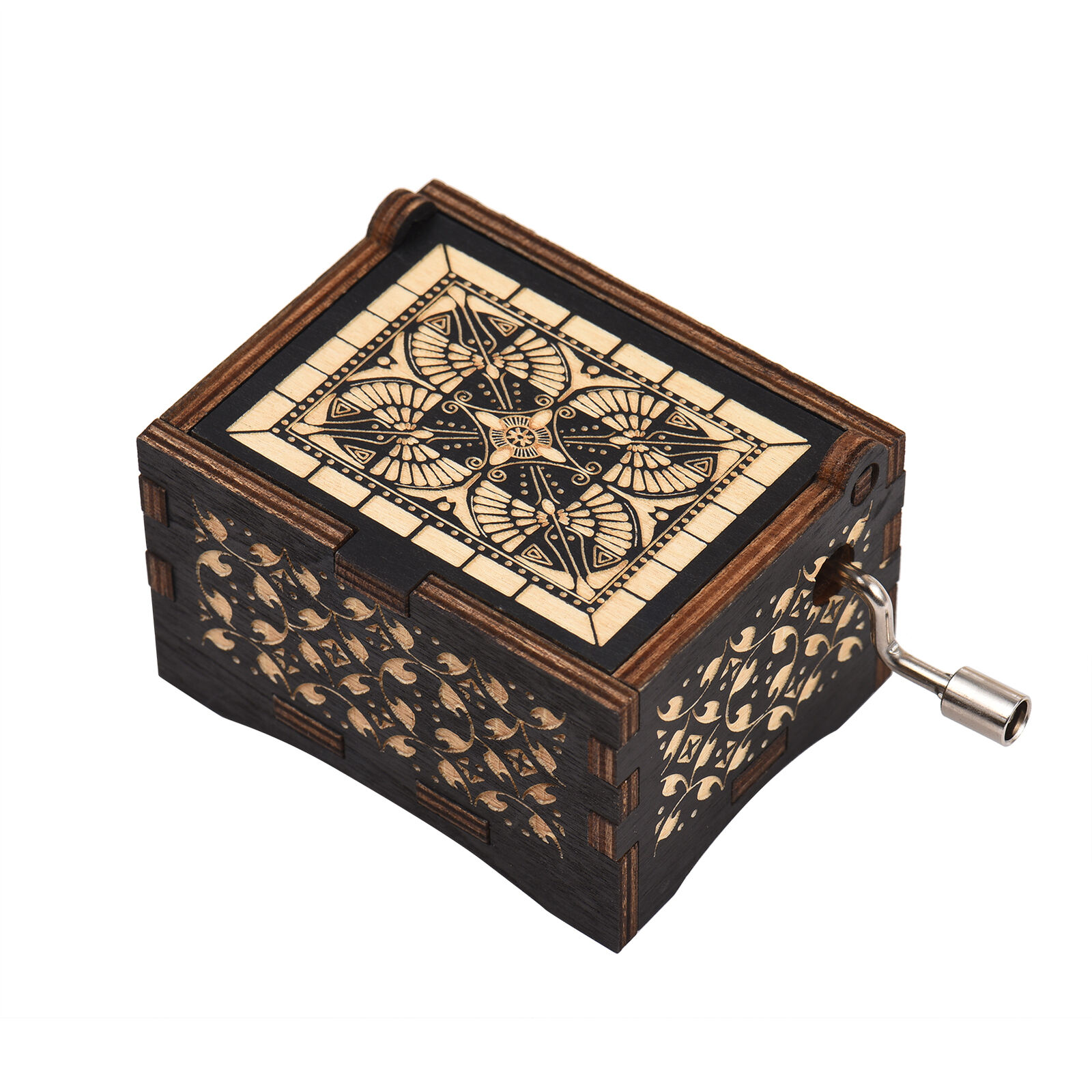 Vintage Wooden Music Box -size Hand Crank Wood  Musicbox Beautiful F9E6