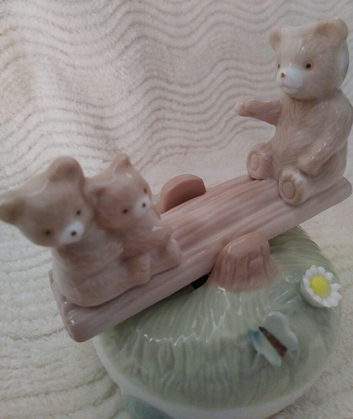Music Box Teddy Bear\'s Picnic Vintage Bears Seesaw / Teeter-Totter Porcelain
