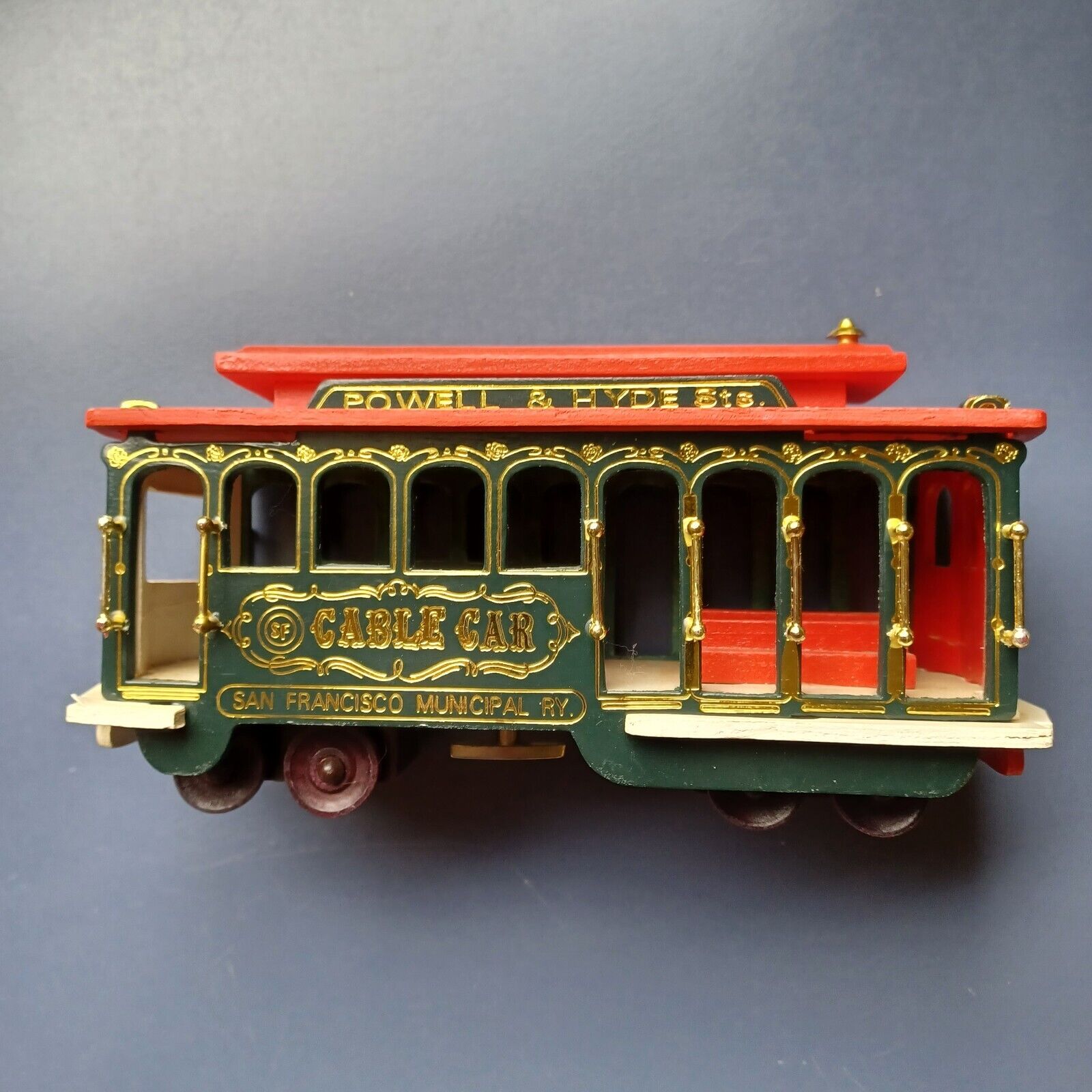 Vtg San Francisco Cable Car Music Box Powell & Hyde Sts Trolley 39 Works -1A