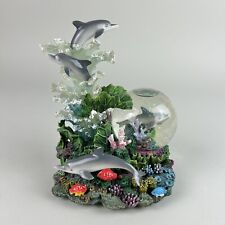Vintage Sankyo 3 Leaping Dolphins & Waterglobe Coral Music Box WORKS & Rotating picture