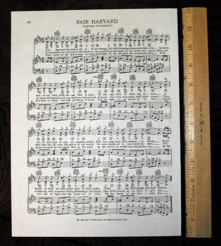 HARVARD UNIVERSITY Vintage Song Sheet c 1938 \
