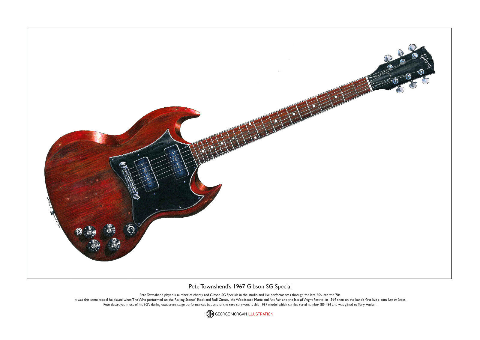 Pete Townshend's Gibson SG Special guitar Limited Edition Fine Art Print A3 size