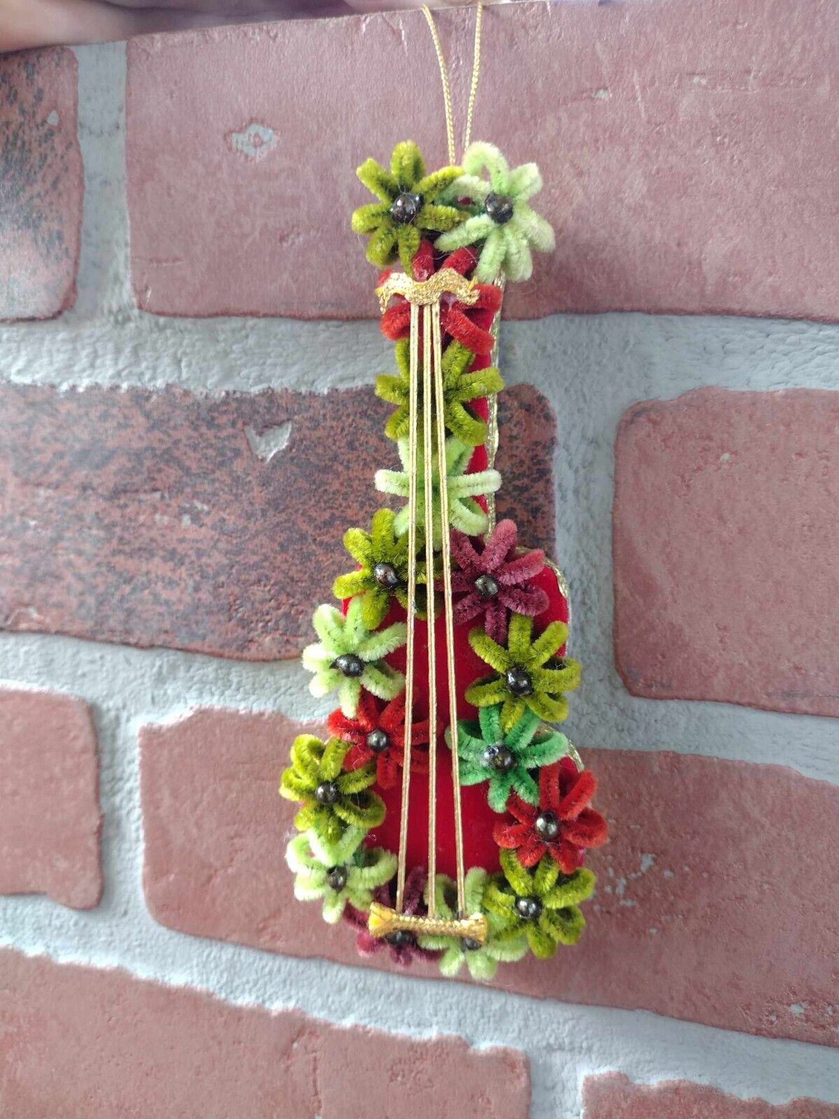 vintage Christmas flower guitar ornament