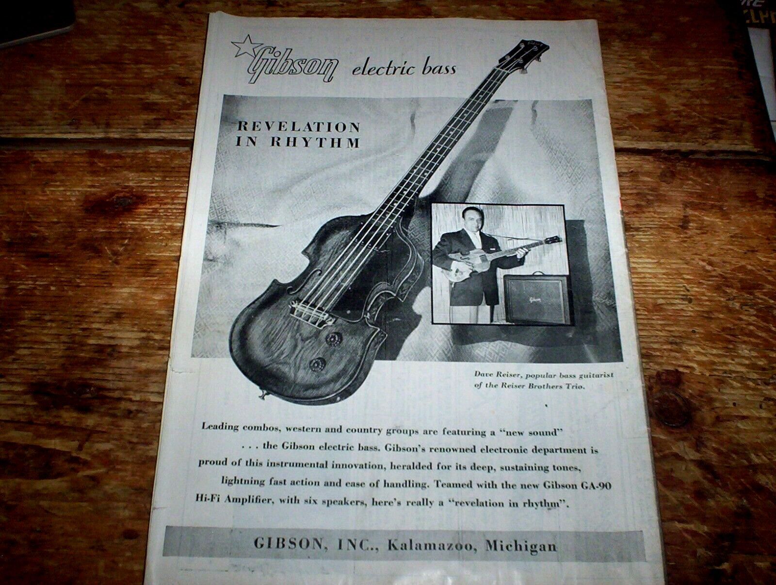GIBSON GUITARS / ELECTRIC BASS Vintage 1954 Jazz magazine PROMO Ad VG+