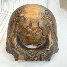 Japanese Buddhist Mokugyo Wooden Fish Drum Double Fish Carving 7 Sun Temple picture