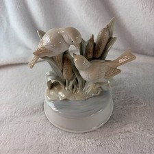 Vintage 70s Porcelain Bird Music Box Figurine Birds in Cattails As Is Repair picture