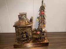 Vintage Copper Art Music Box Christmas Tree & Fireplace “Jingle Bells