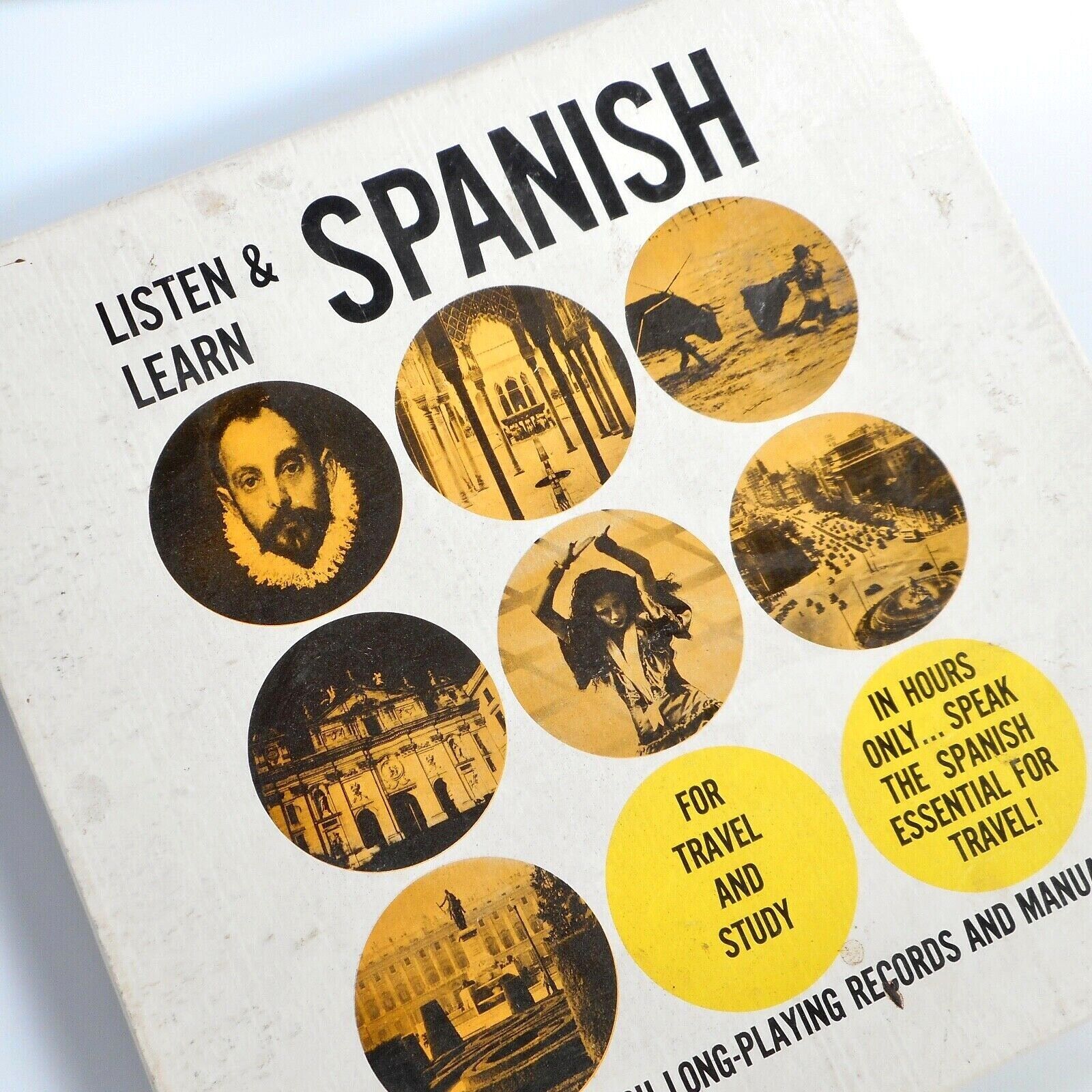 VTG Listen Learn Spanish Language 3 Record Vinyl LP Box Set Travel Instruction
