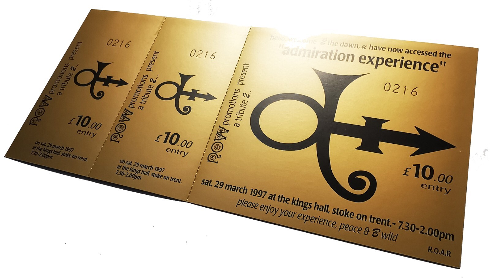 PRINCE The Admiration Experience Concert TICKET 1997 Stoke on Trent Complete New