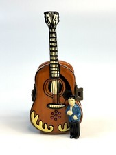Porcelain Hinged Trinket Box Elvis Presley Acoustic Guitar & Figure Trinket picture