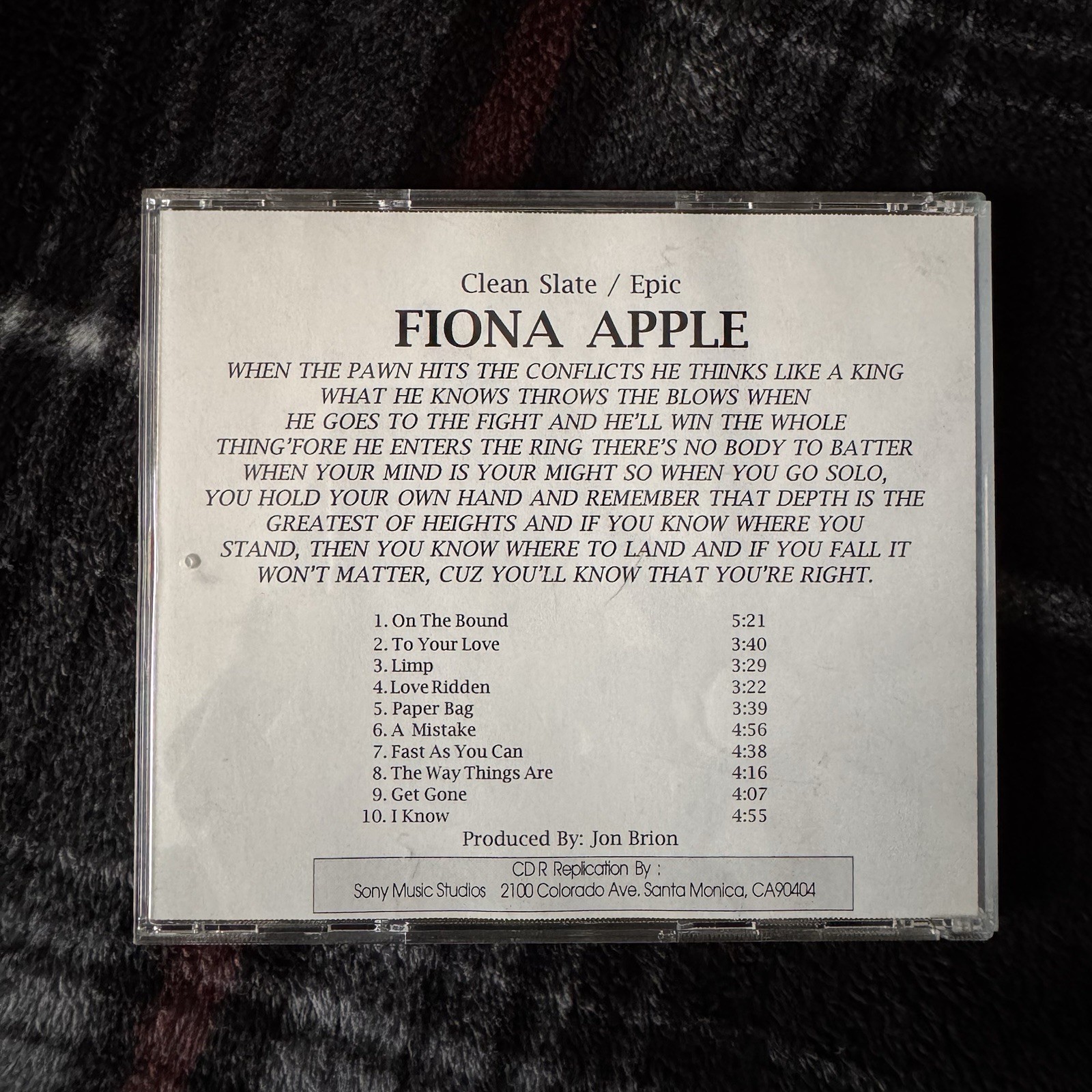 RARE PROMO Fiona Apple When the Pawn Hits CD Clean Slate/Epic