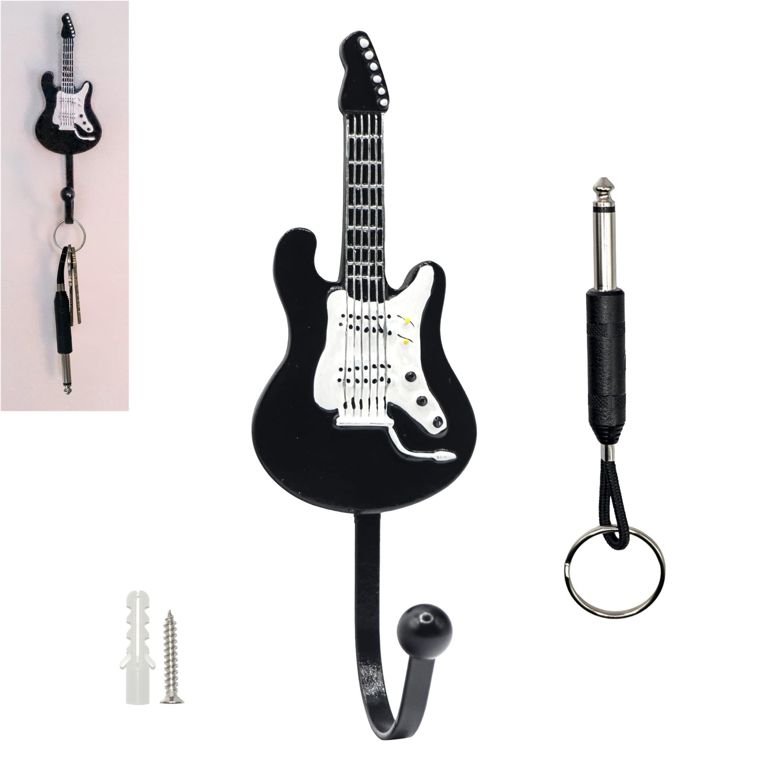 Guitar Shaped Coat Hanger Hook and Amp Plug-in Key Chain for Amplifier Hanger...