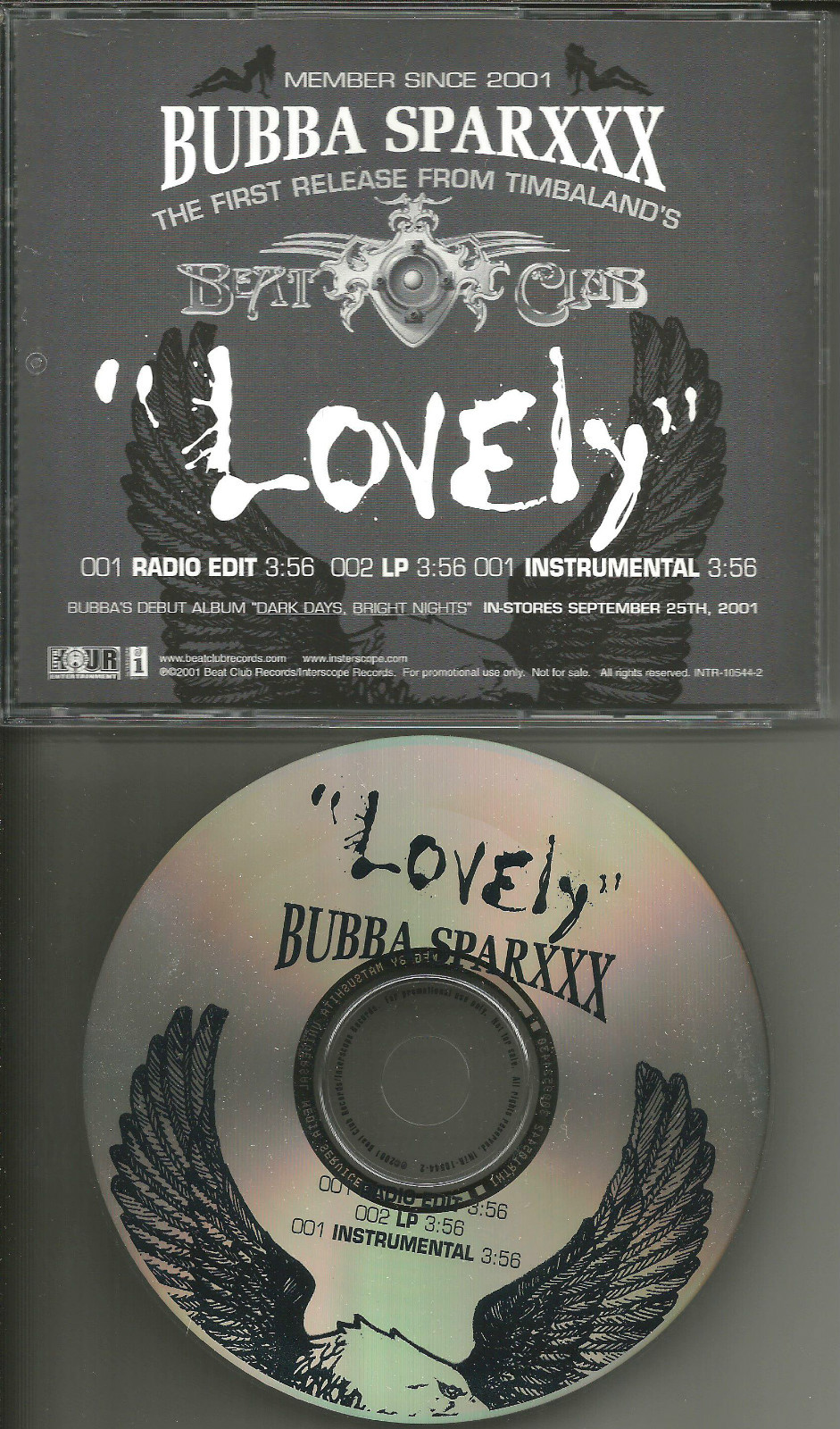 BUBBA SPARXXX Lovely w/ RARE RADIO EDIT & INSTRUMENTAL PROMO DJ CD Single 2001