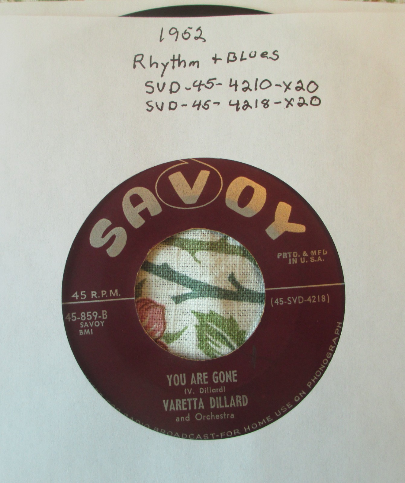 1952 R&B Varetta Dillard Them There Eyes/You Are Gone Savoy-859 VG+
