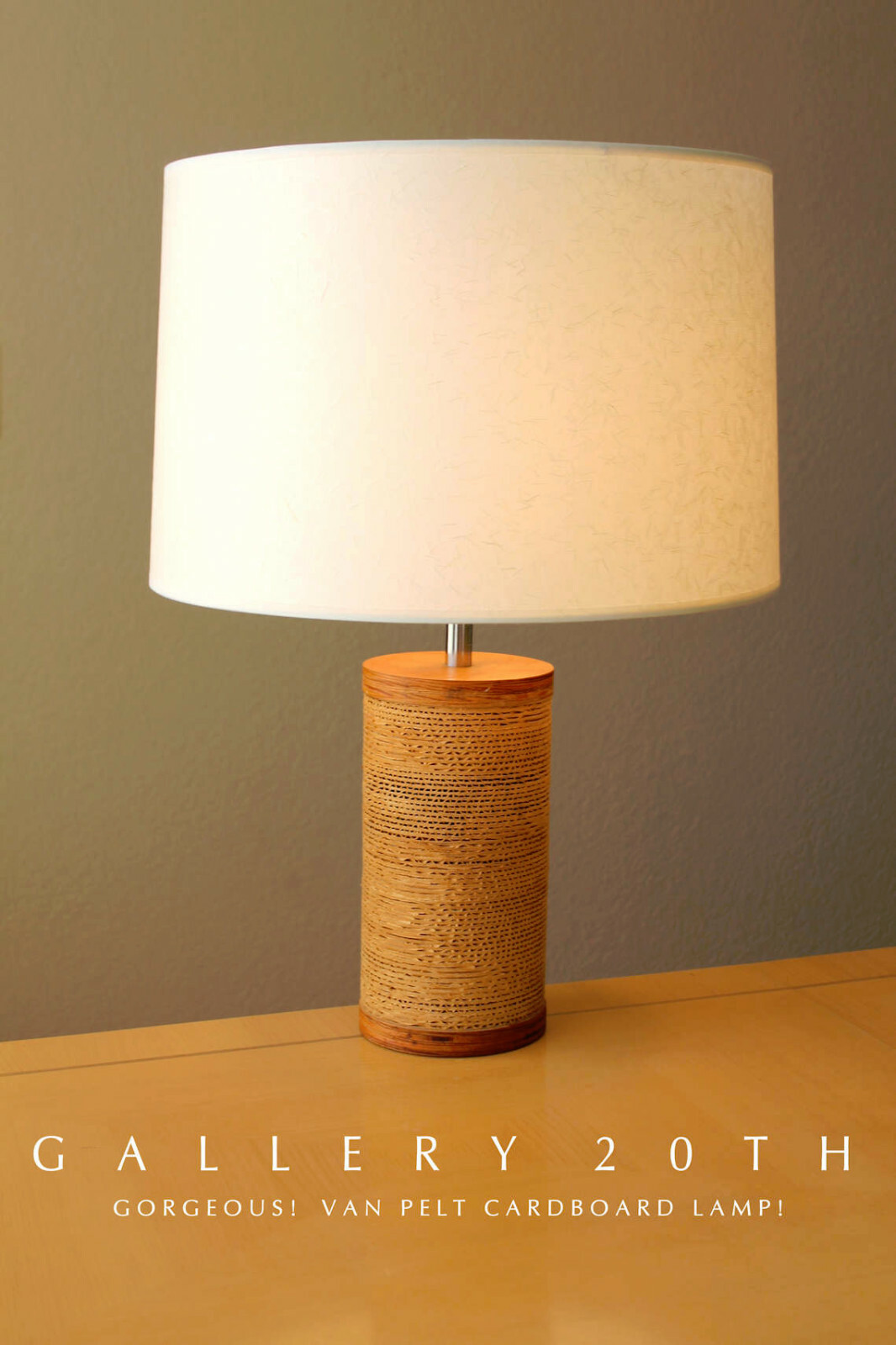 MINTY MCM VAN PELT CARDBOARD TABLE LAMP GEHRY ATOMIC WOOD 70\'s MID CENTURY VTG