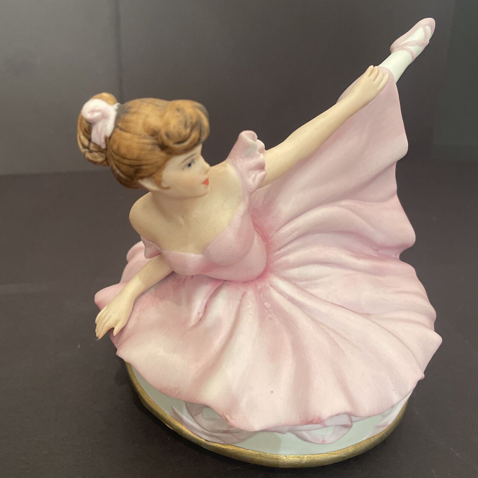 Vintage 1992 Schmid Porcelain Ballerina Rotating Music Box Dancer In Pink Dress