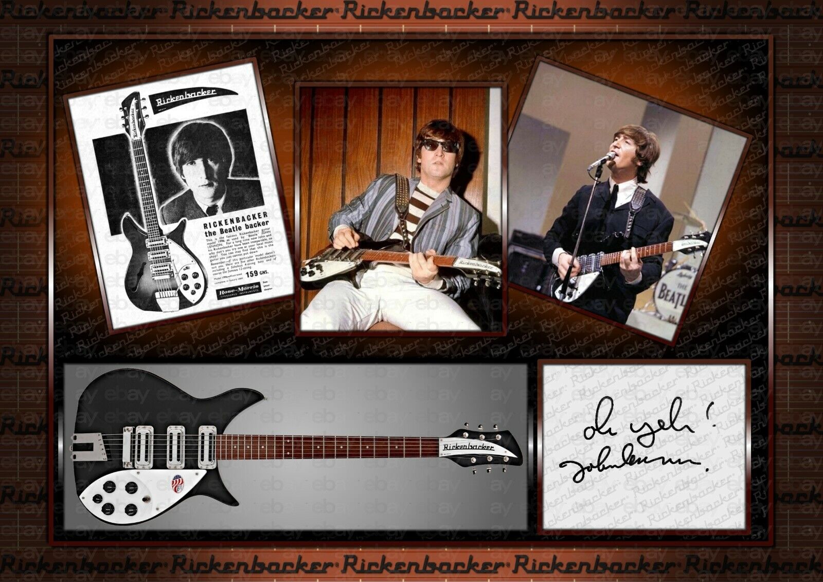 JOHN LENNON - Rickenbacker -  ORIGINAL A4 PHOTO PRINT MEMORABILIA