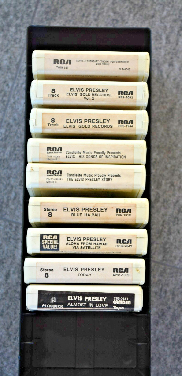 Lot of 9 Vintage Elvis Presley 8 Track Cartridges w/ Storage Case Rock n\' Roll