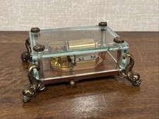 Vintage Swiss Reuge Crystal Clear Glass Music Box Dolphin Legs - “Silent Night” picture