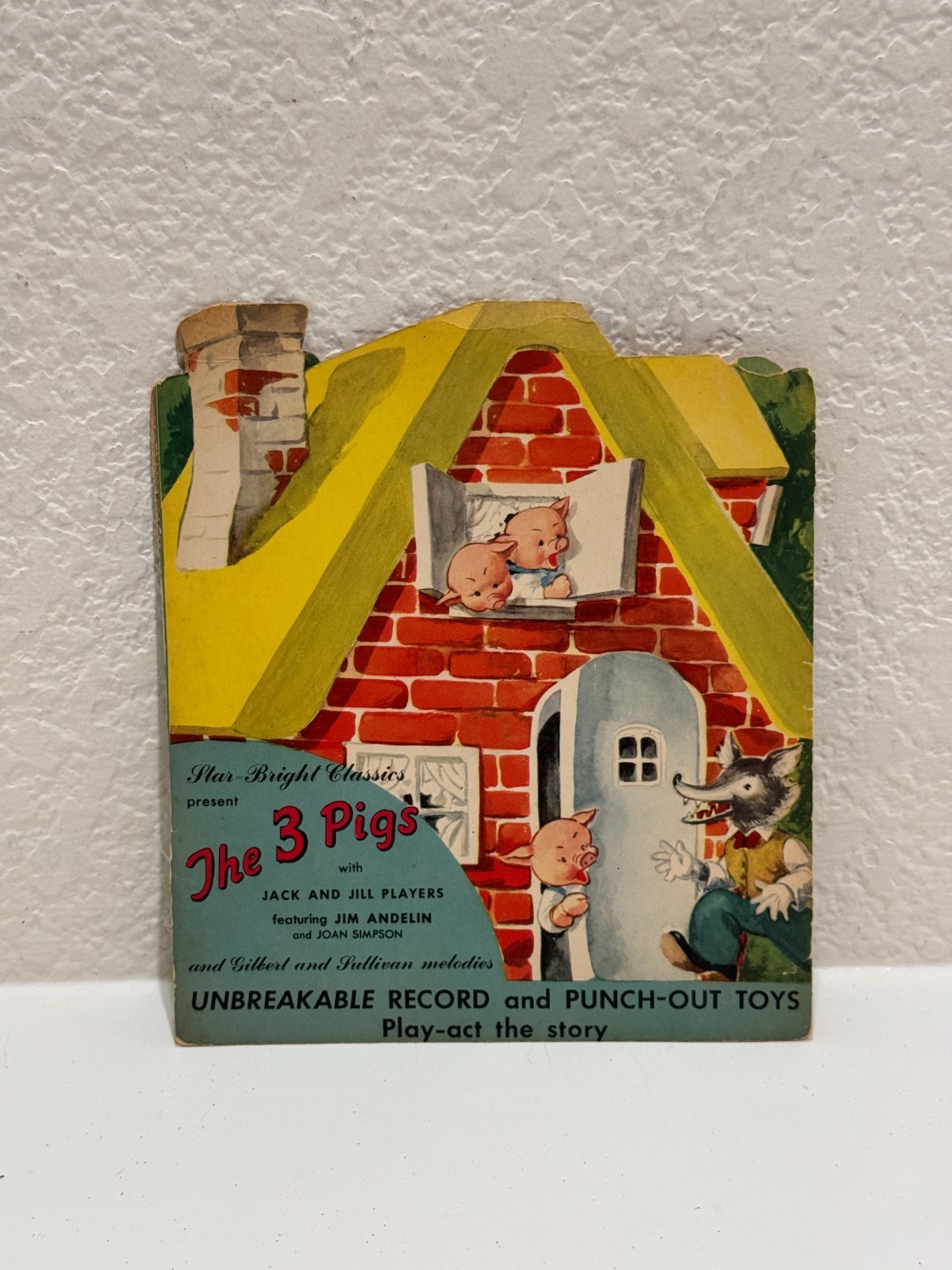 UNCUT Vtg Star-Bright Classics “The 3 Pigs” Record & Punch-Out Play Set, 1950s