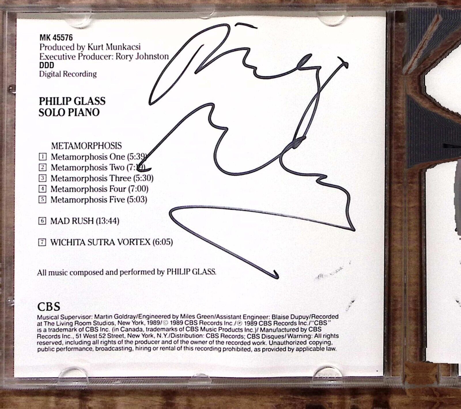 RARE AUTOGRAPHED   PHILIP GLASS  SOLO PIANO  CBS REORDS CD 3059