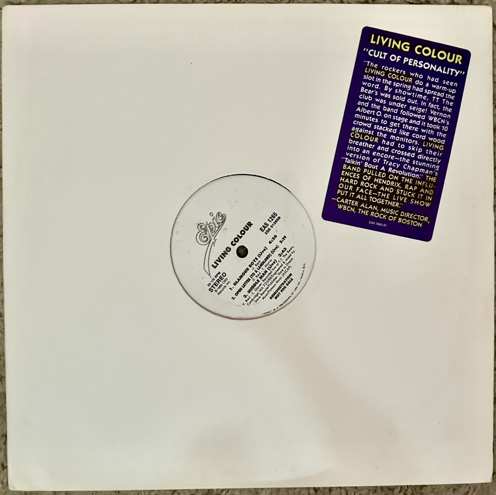 Living Colour Cult of Personality 12 Inch Promo Vinyl 1988 Epic EAS 1265