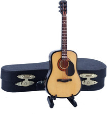 Wood Miniature Guitar Replica with Stand and Case Tabletop Sculpture Decor picture