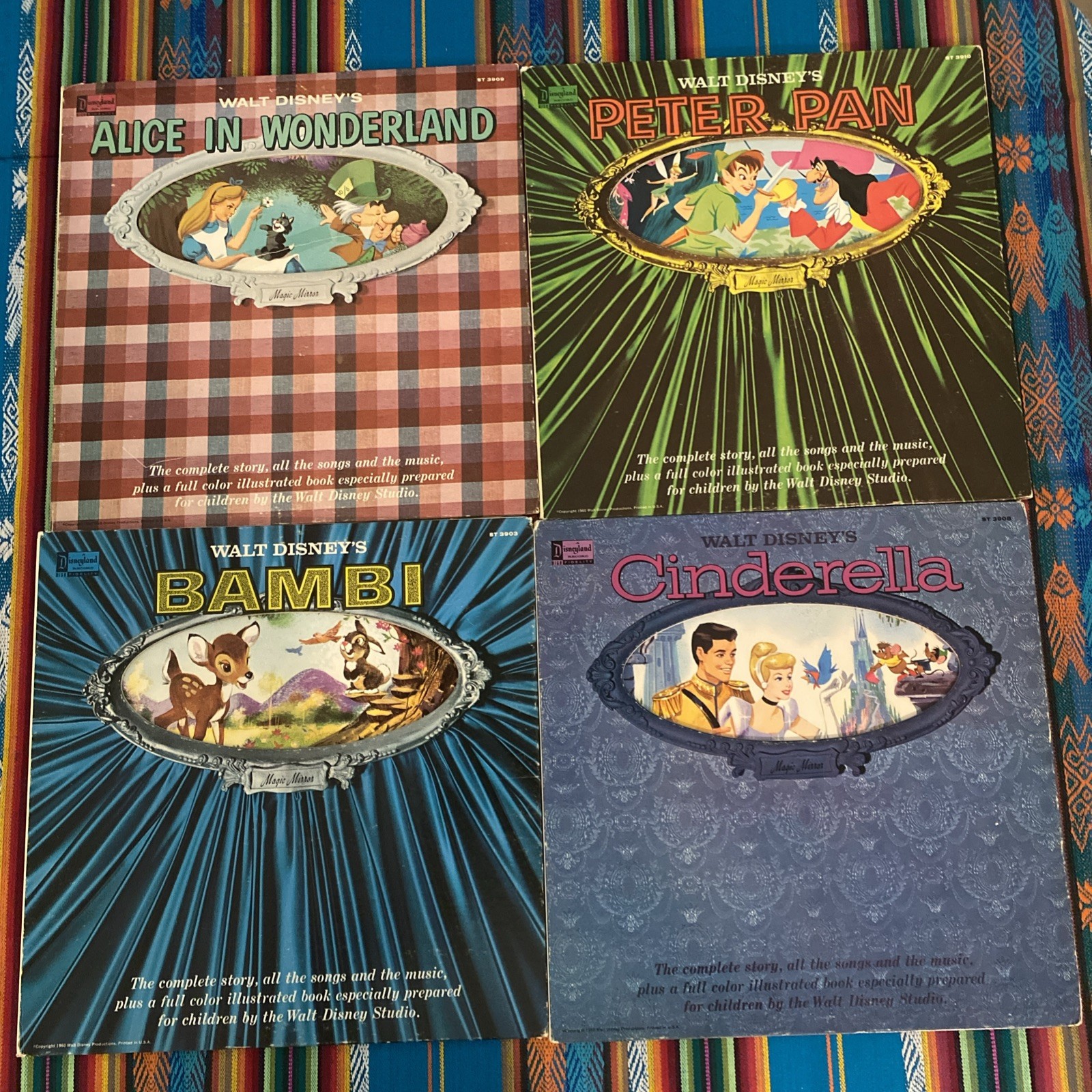Walt Disney's Vinyl Lot of 4 Vintage Disneyland LP Records / Storybooks 1960's