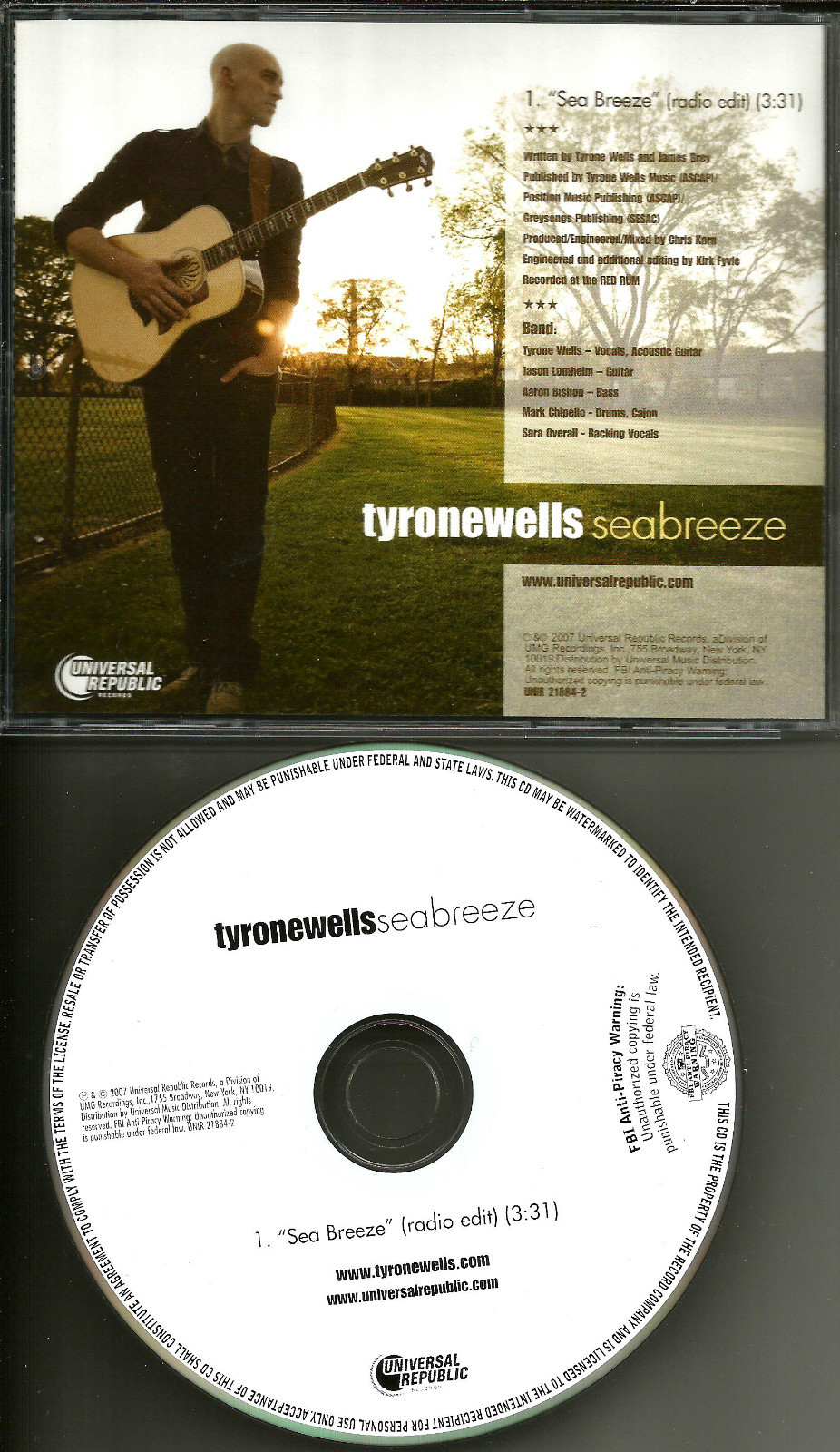 TYRONE WELLS Seabreeze 2007 Rare PROMO Radio DJ CD single MINT USA Sea Breeze