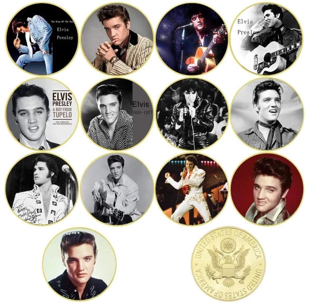New x13 Elvis Presley Gold Plated Commemorative Coins / The King Of Rock & Roll