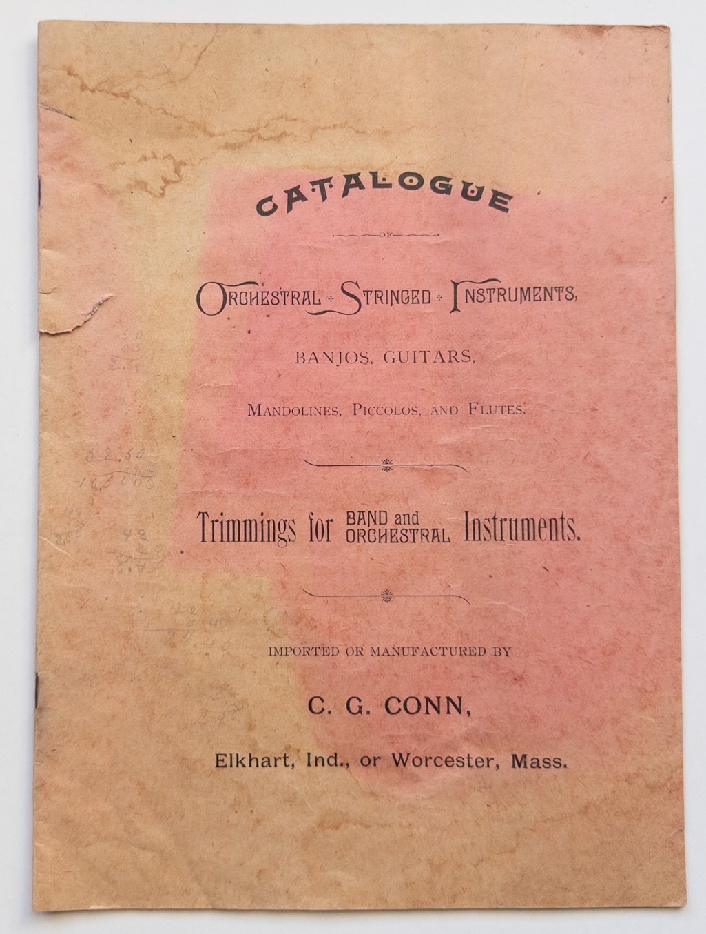 1890s CG Conn Stringed Instrument Catalog Guitar Banjo Violin Worcester RARE