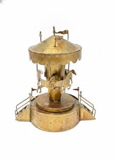 Vintage Brass Carousel Music Box with Horses and Stairs-NEEDS REPAIRED AS IS picture