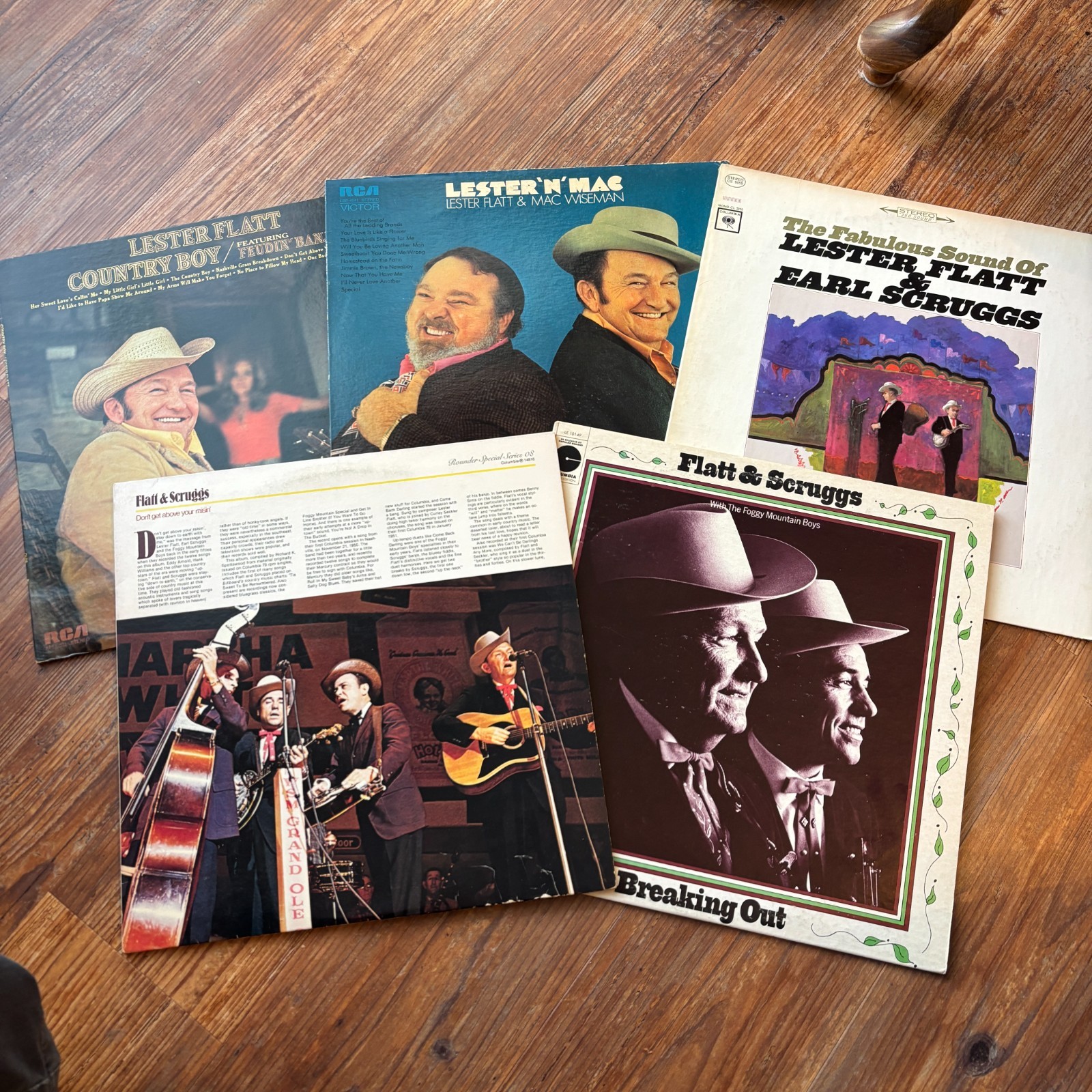 5 LPs: Lester Flatt solo, with Scruggs, with Wiseman: Graded VG- to VG+. READ.