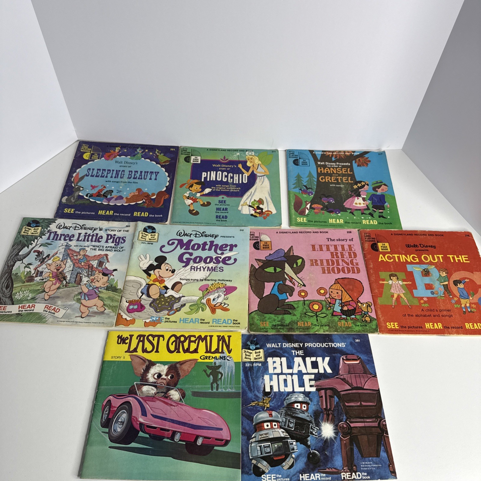 Vintage Disneyland Record and Book Lot of 9 Sleeping Beauty, Pinocchio & More