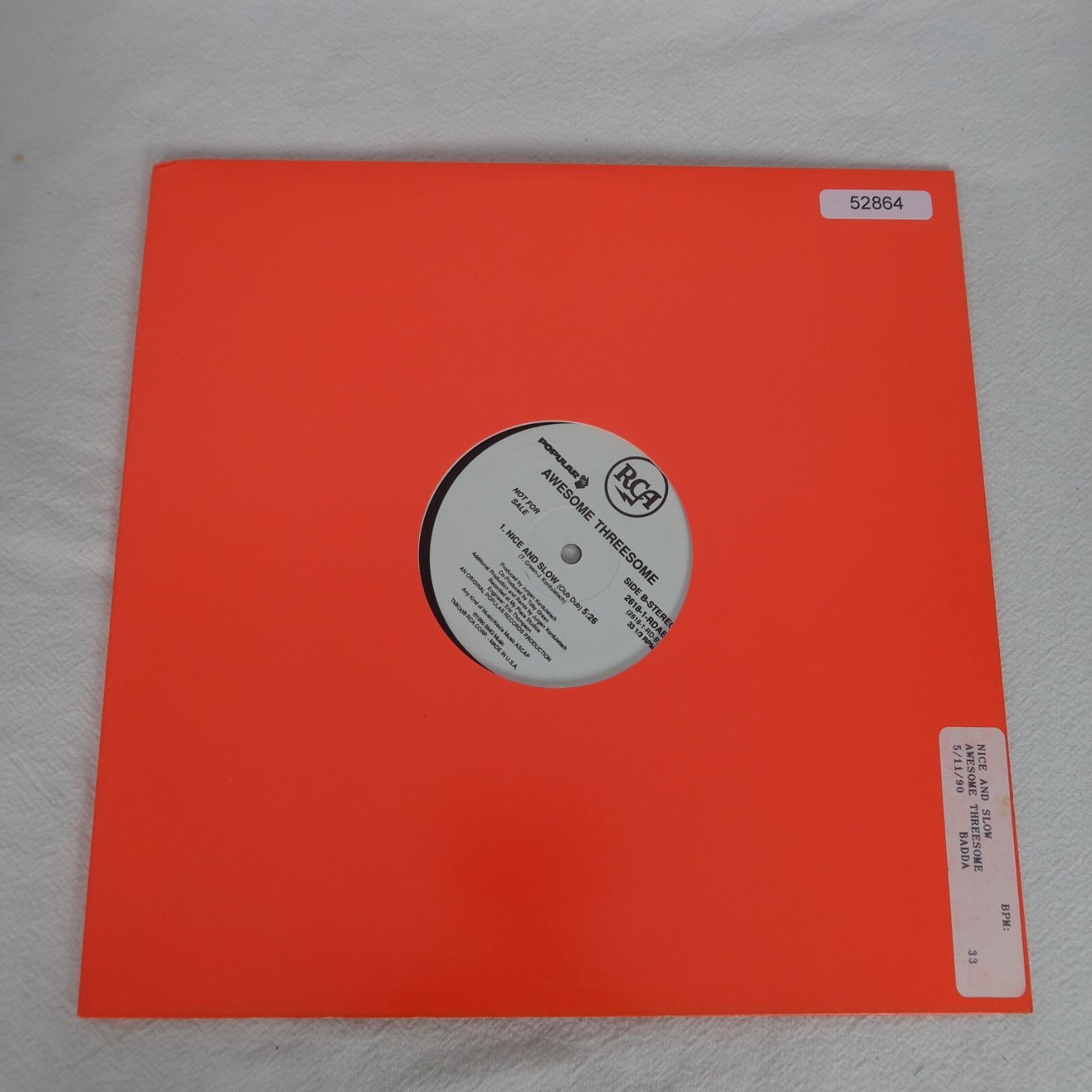 Awesome Threesome Nice And Slow PROMO SINGLE Vinyl Record Album