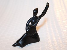 Antique Cast Iron Figurine Woman Playing Banjo Figure 2.9 Ounces 2 5/8