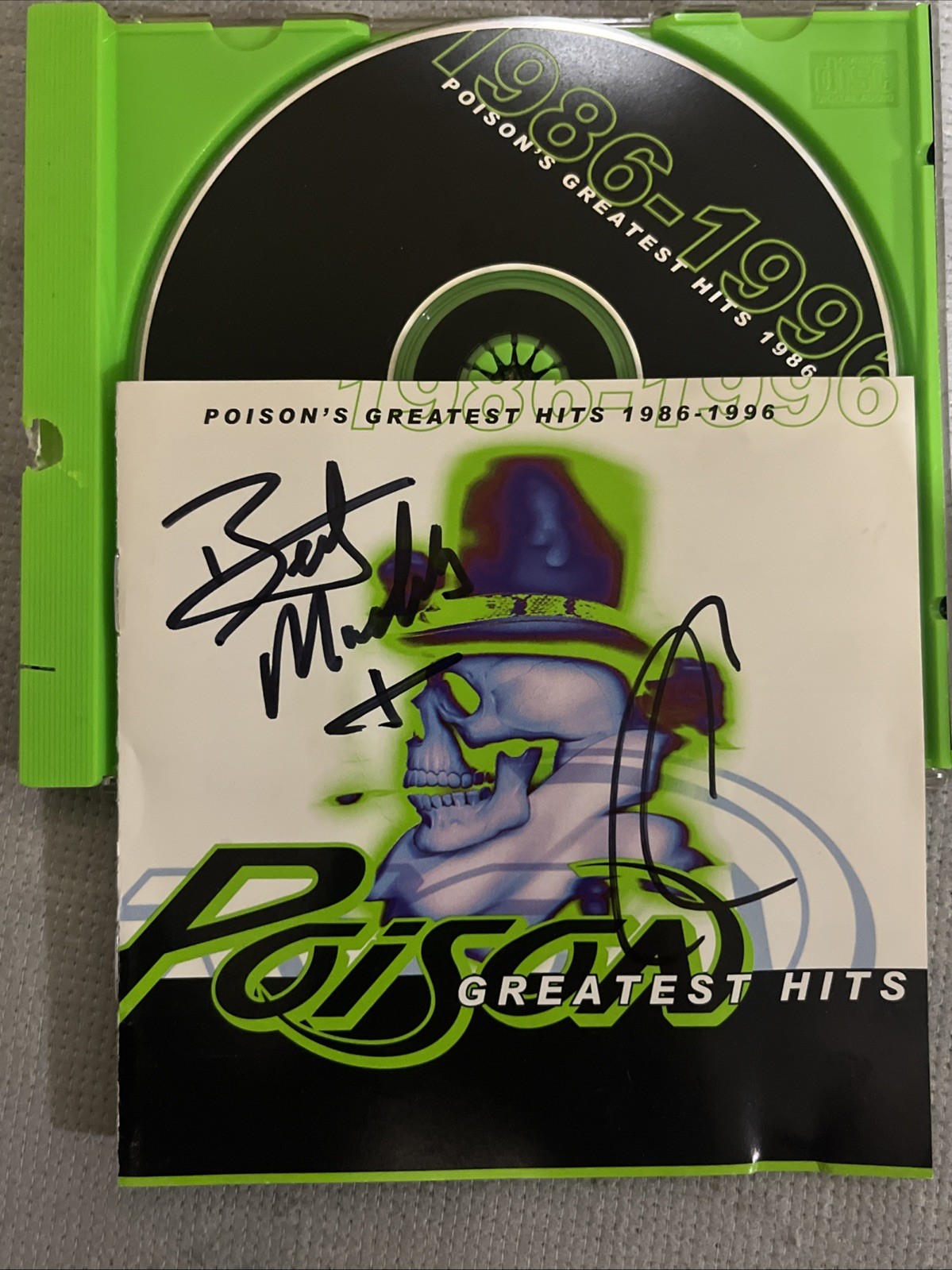 🔥⬛️POISON🟩🔥 Bret Michaels SIGNED AUTO Sleeve & CD Good VG Greatest Hits