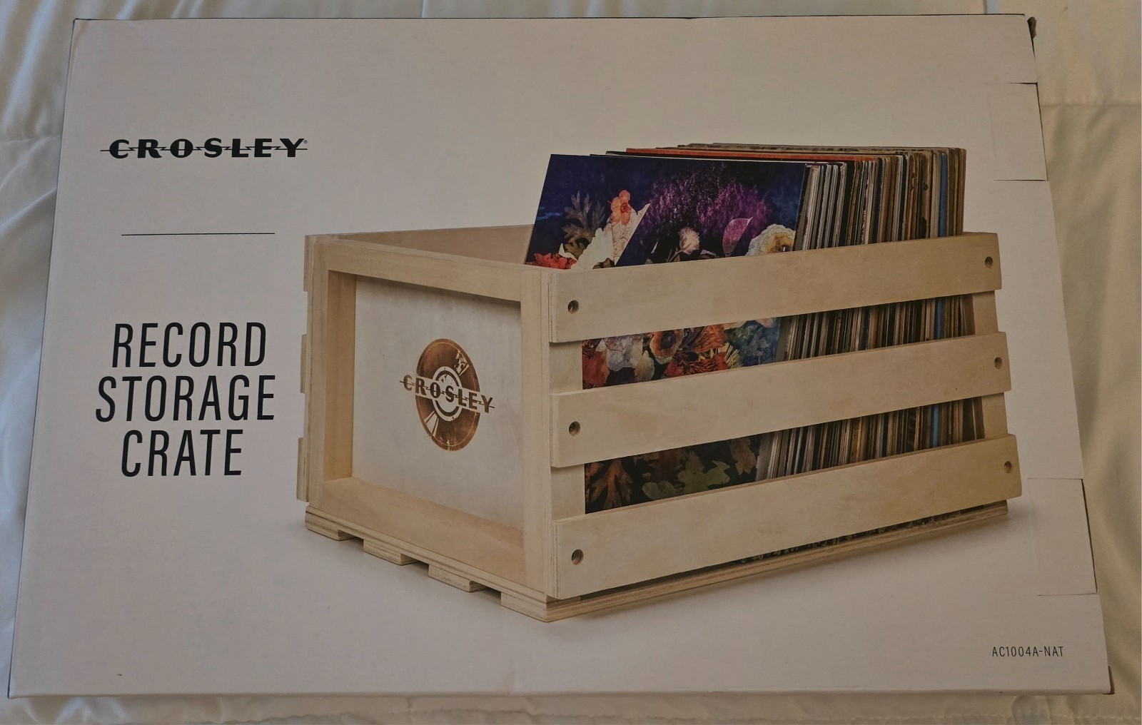 Crosley Natural Wood Record Storage Crate - Holds Up to 75 Albums - NEW/MINT