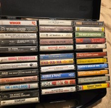 Vintage Cassette Tapes x34 Lot w/ Carrying Case Storage ROCK Country CLASSICAL picture