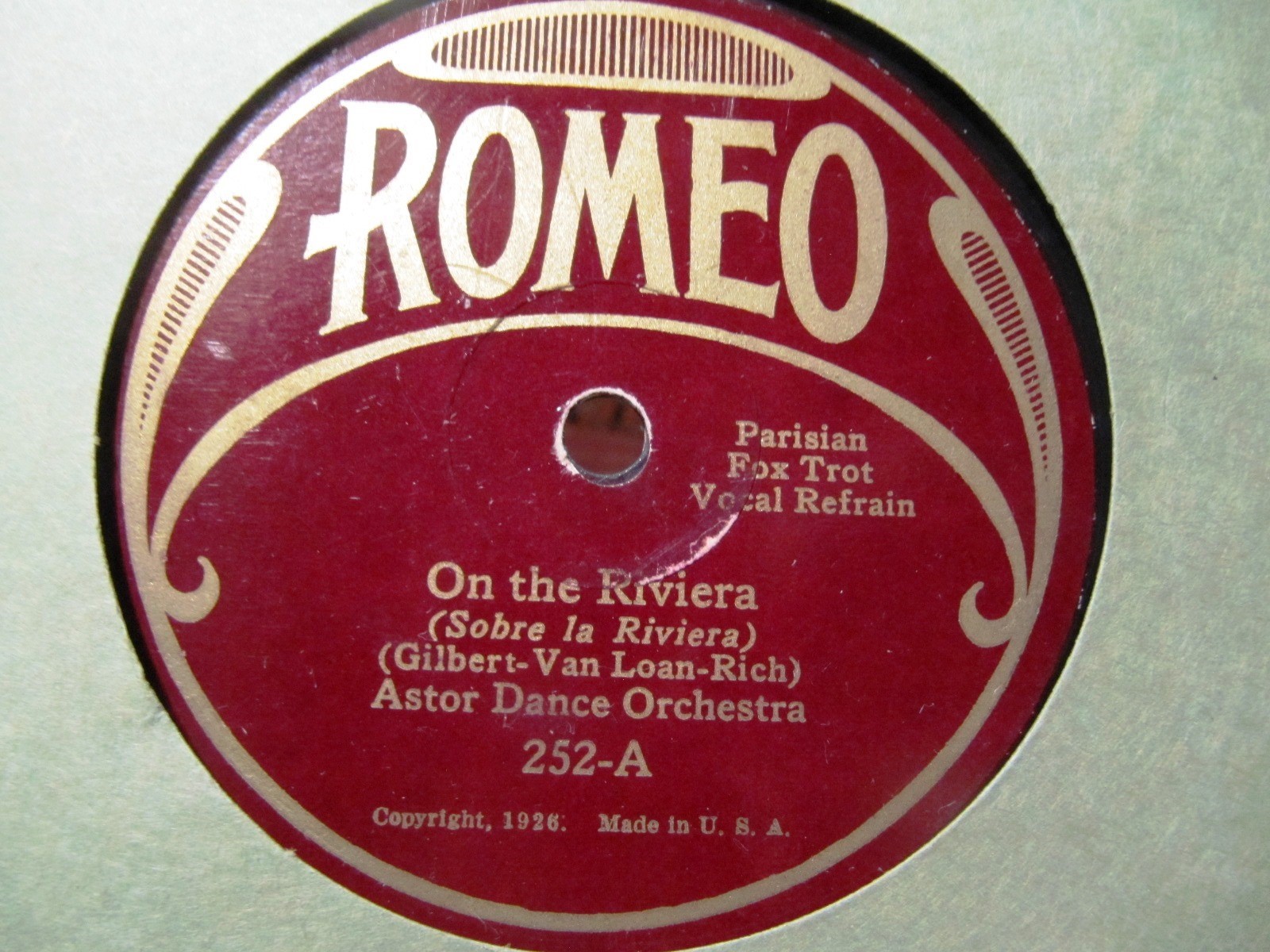 1926 Tommy Dorsey ADRIAN ROLLINI Fred Rich Hotel Astor Orc ON THE RIVIERA ROMEO